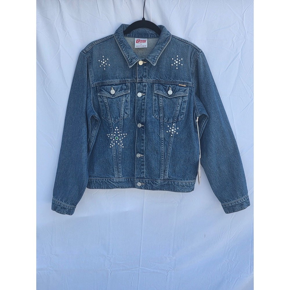 MOTHER x David Bowie Denim Jacket Blue Studded Star Moon Trucker Womens Size M